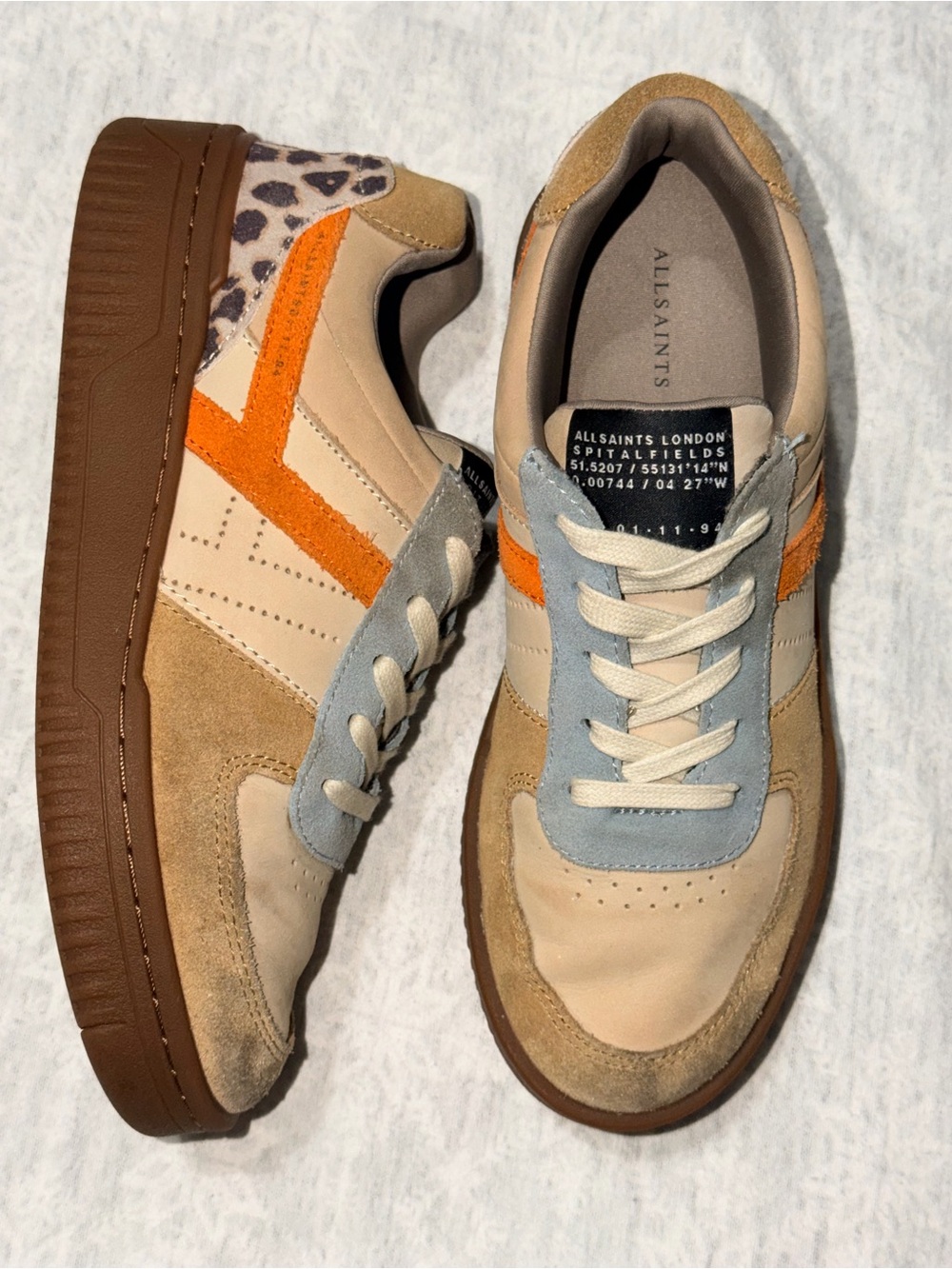 AllSaints Leather Suede Sneakers Leopard Heel Orange Stripe  W042FA VIX W 8
